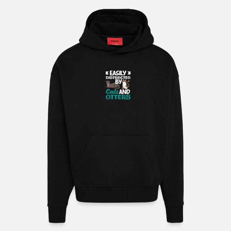 Loutre de mer dessin animé chats - Sweat à capuche bio épais oversize fabriqué en UE - SOLID BLACK
