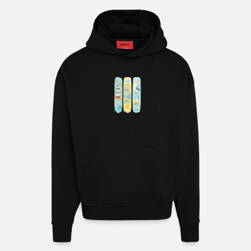 Maritim Leuchtturm Robbe Möwe Küste - Hoodie- made by SPREAD - SOLID BLACK