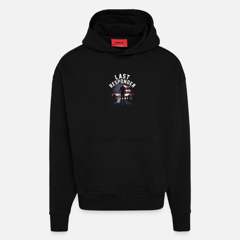 Drapeau hommage au dernier répondant - Sweat à capuche bio épais oversize fabriqué en UE - SOLID BLACK