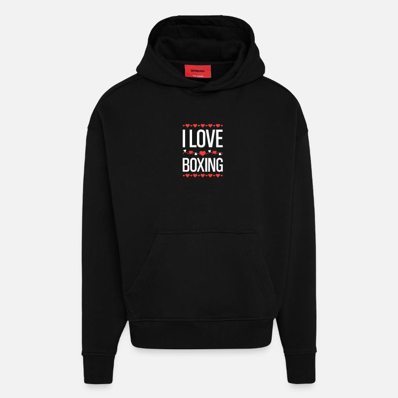 J’adore la boxe - Sweat à capuche bio épais oversize fabriqué en UE - SOLID BLACK