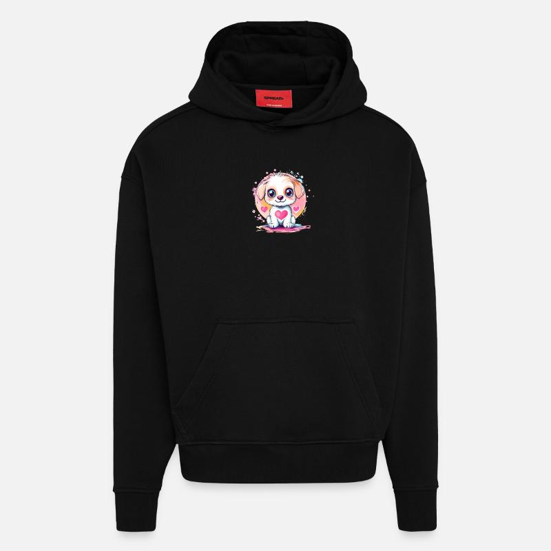 Chiot préféré du petit cœur - Sweat à capuche bio épais oversize fabriqué en UE - SOLID BLACK