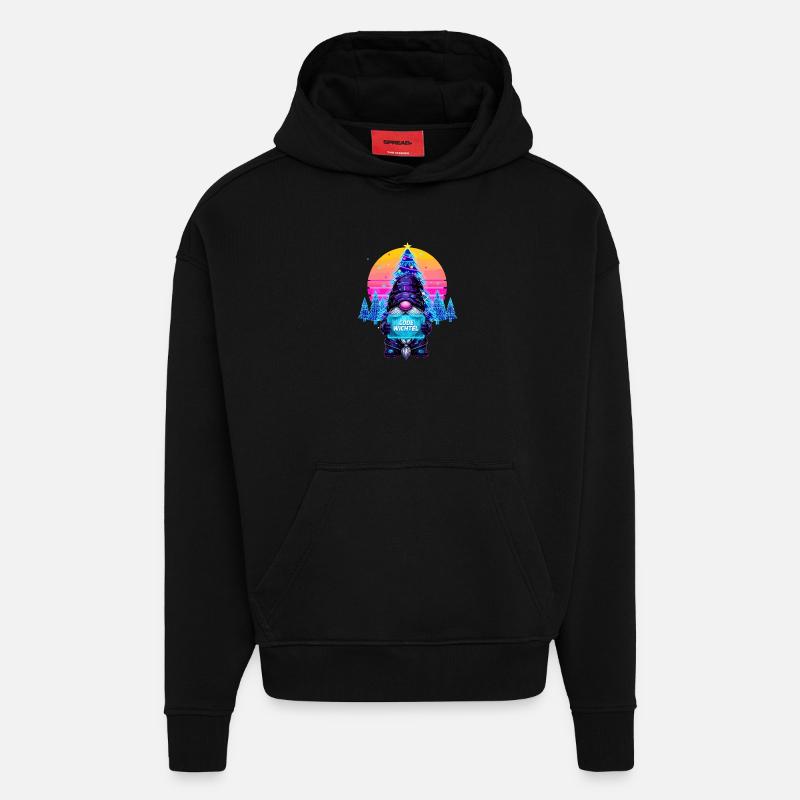 Cyberpunk Code Gnome - Synthwave Xmas Nerd - Hoodie- made by SPREAD  - SOLID BLACK