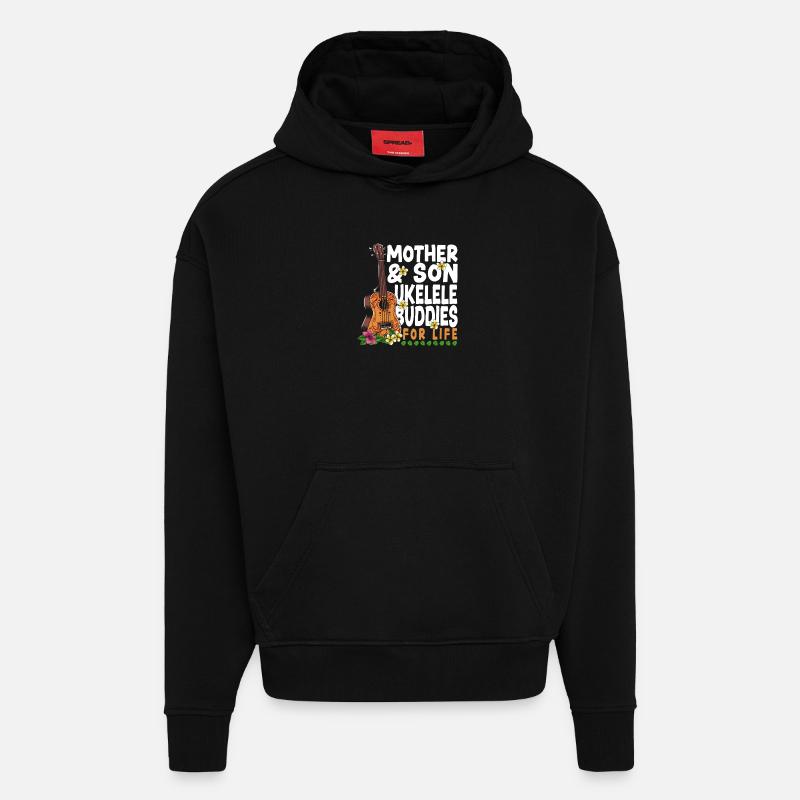 Hawaiian Ukulele Uke Mom Son - Hoodie- made by SPREAD  - SOLID BLACK