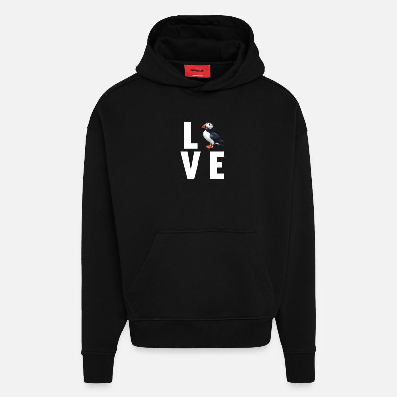 Macareux Papageientaucher - Sweat à capuche bio épais oversize fabriqué en UE - SOLID BLACK