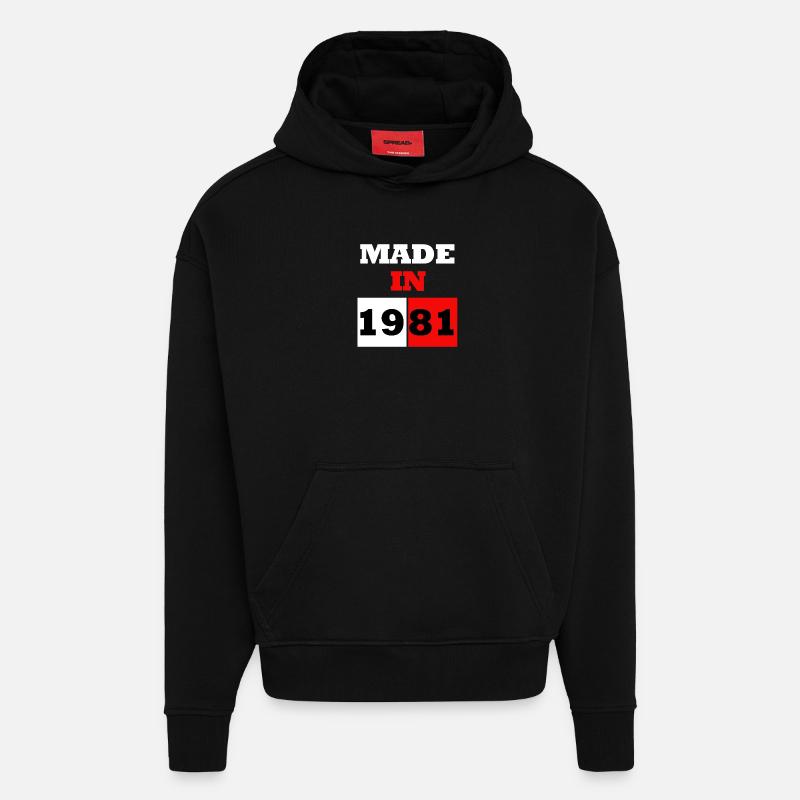Made in 1981 Anniversaire - Sweat à capuche bio épais oversize fabriqué en UE - SOLID BLACK