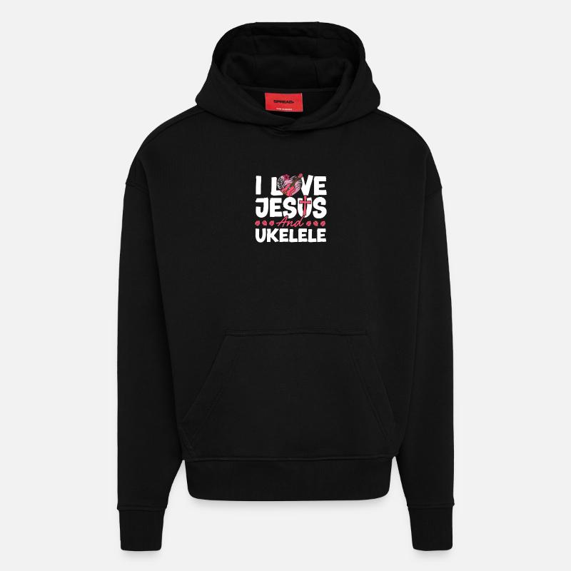 Ukulélé hawaïen Uke Jésus Foi - Sweat à capuche bio épais oversize fabriqué en UE - SOLID BLACK