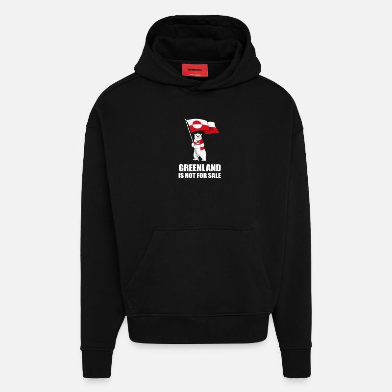 Greenland Non à la Vente Ours - Sweat à capuche bio épais oversize fabriqué en UE - SOLID BLACK