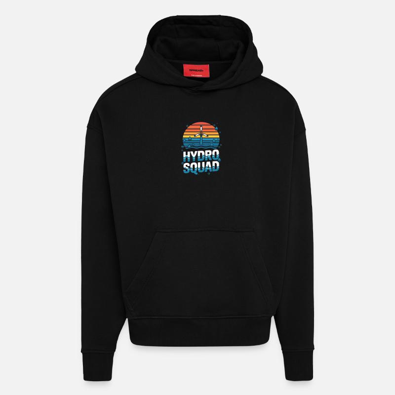Équipe hydroélectrique Hydro Squad Énergie renouvelable - Sweat à capuche bio épais oversize fabriqué en UE - SOLID BLACK