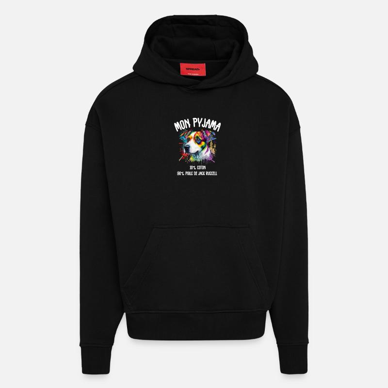 Pyjama Chien Jack Russell Humour - Sweat à capuche bio épais oversize fabriqué en UE - SOLID BLACK