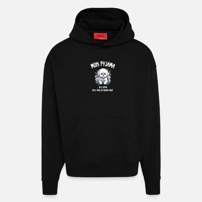 Pyjama Drôle Chien Bichon - Sweat à capuche bio épais oversize fabriqué en UE - SOLID BLACK