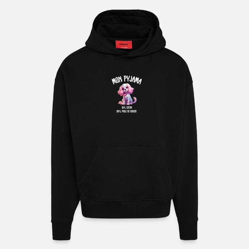 Pyjama Chien Cocker Drôle - Sweat à capuche bio épais oversize fabriqué en UE - SOLID BLACK