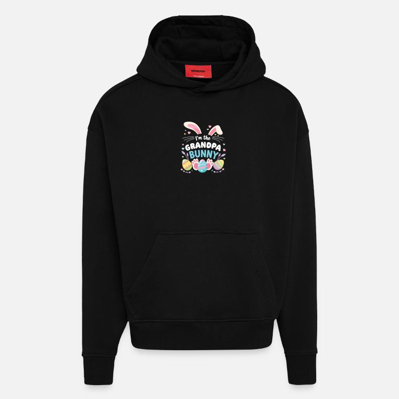 Je suis Papi Lapin Sweet - Sweat à capuche bio épais oversize fabriqué en UE - SOLID BLACK