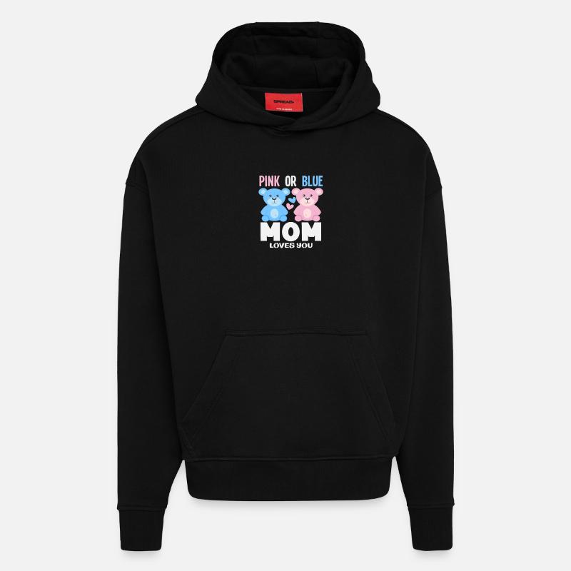 Maman rose ou bleue t’aime - Sweat à capuche bio épais oversize fabriqué en UE - SOLID BLACK