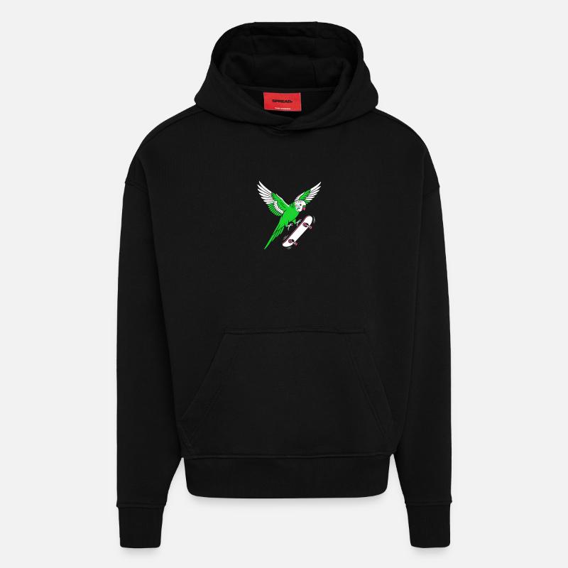Dessin animé du Perroquet Vert - Sweat à capuche bio épais oversize fabriqué en UE - SOLID BLACK