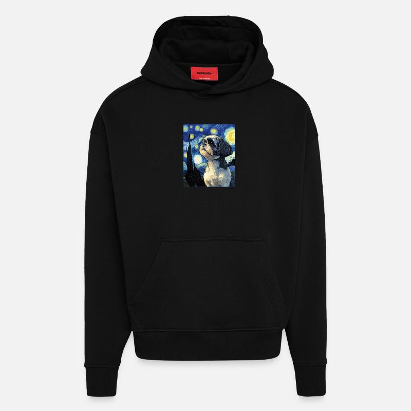 Shih Tzu - Sweat à capuche bio épais oversize fabriqué en UE - SOLID BLACK