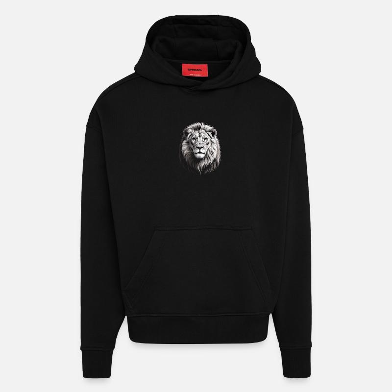 Tête de lion - Sweat à capuche bio épais oversize fabriqué en UE - SOLID BLACK