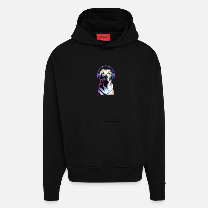 Labrador avec casque - Sweat à capuche bio épais oversize fabriqué en UE - SOLID BLACK
