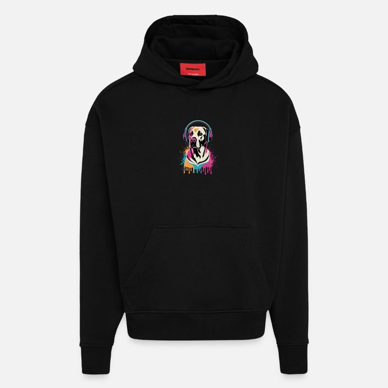 Labrador mit Kopfhörern - Hoodie- made by SPREAD - SOLID BLACK