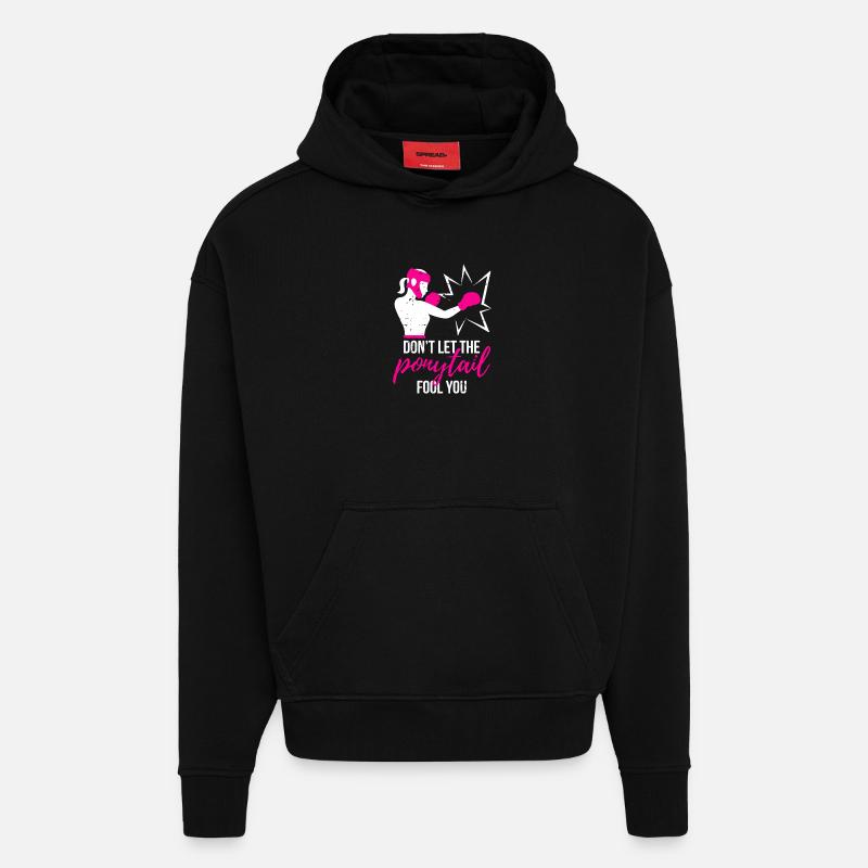 Puissance de queue de cheval percutante - Sweat à capuche bio épais oversize fabriqué en UE - SOLID BLACK