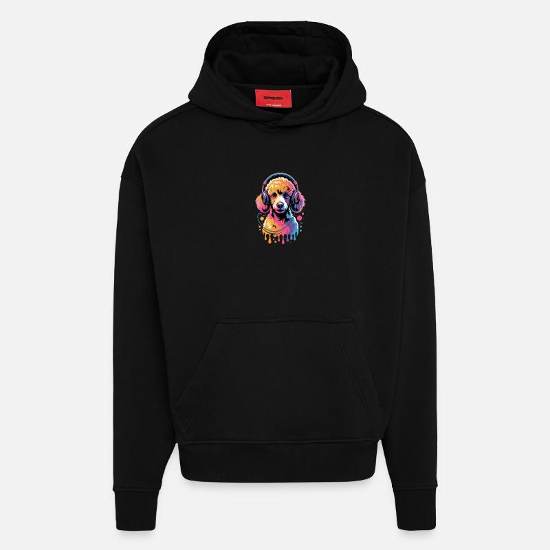 Caniche avec un casque - Sweat à capuche bio épais oversize fabriqué en UE - SOLID BLACK