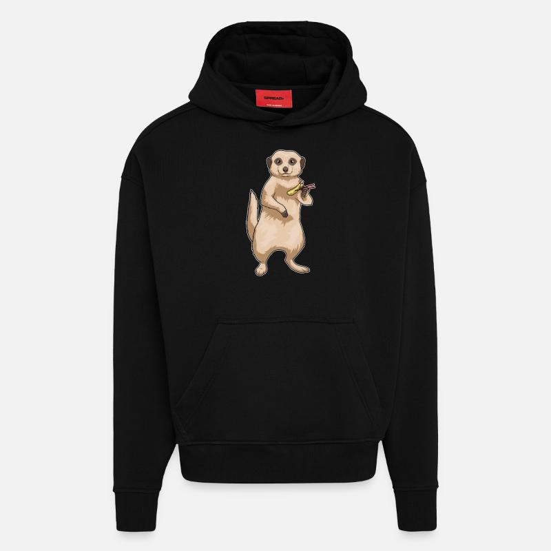 Suricate Poisson Tempura - Sweat à capuche bio épais oversize fabriqué en UE - SOLID BLACK