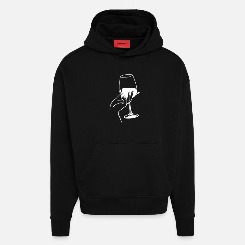 Amateur de vin blanc - Sweat à capuche bio épais oversize fabriqué en UE - SOLID BLACK