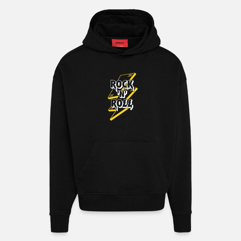 Rock'n'Roll Text Logo mit Blitz - Hoodie- made by SPREAD  - SOLID BLACK