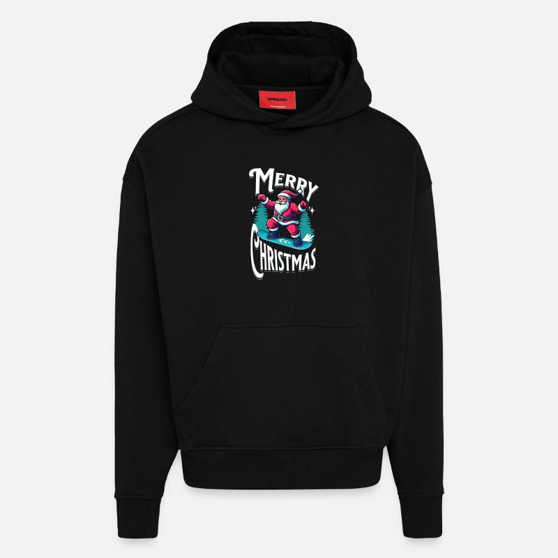 Le Père Noël du snowboard - Sweat à capuche bio épais oversize fabriqué en UE - SOLID BLACK