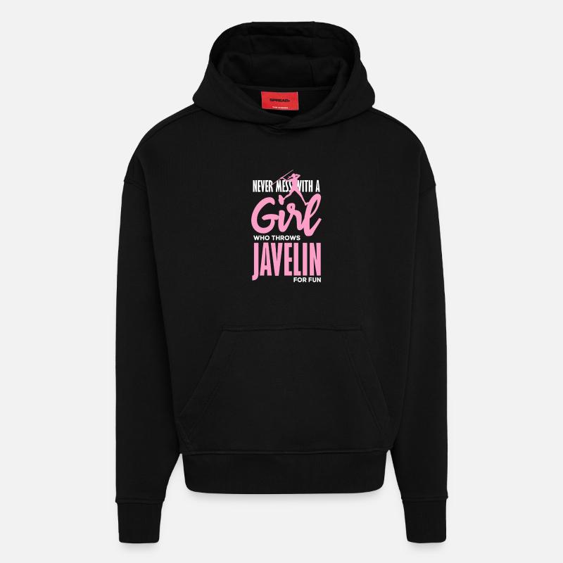 Javelin thrower with fun statement - Hoodie- made by SPREAD  - SOLID BLACK
