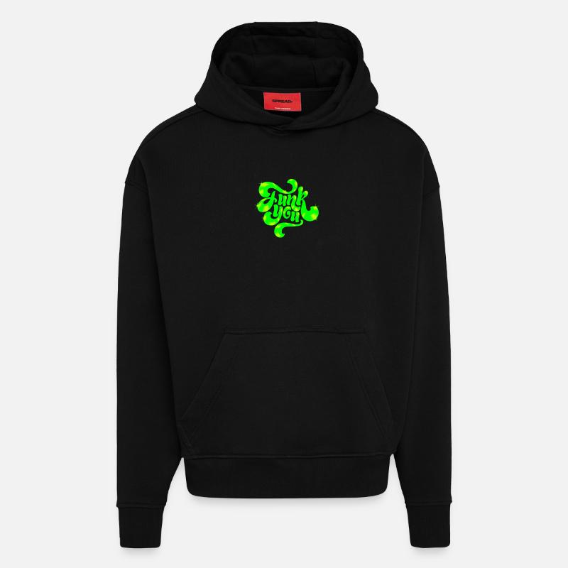 Conception de texte punk néon vert - Sweat à capuche bio épais oversize fabriqué en UE - SOLID BLACK