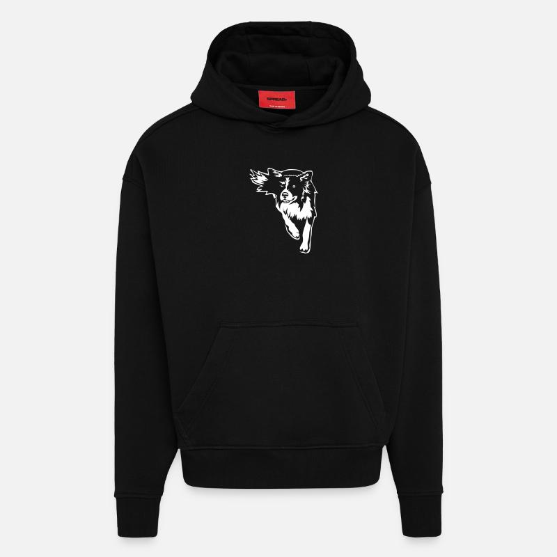 Border Collie «Black Edition» - Sweat à capuche bio épais oversize fabriqué en UE - SOLID BLACK
