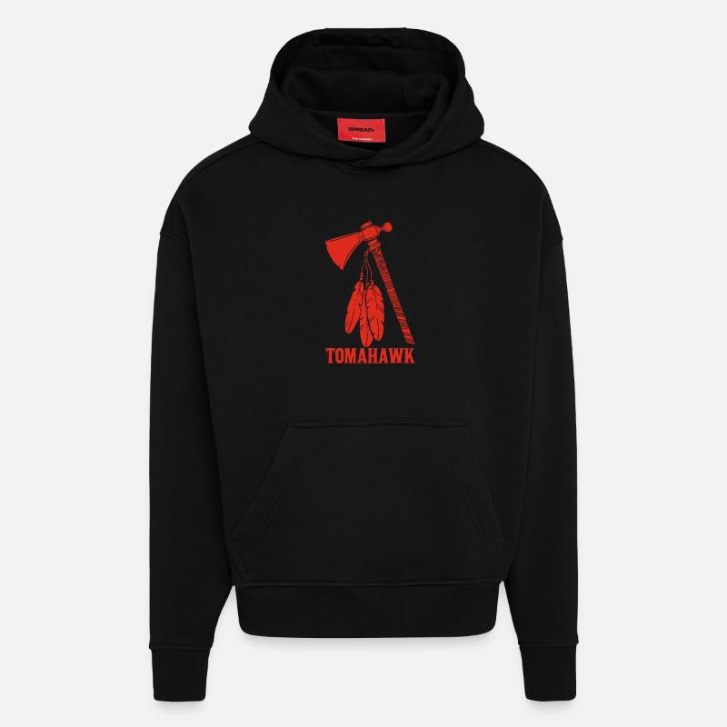 Tomahawk rouge - Sweat à capuche bio épais oversize fabriqué en UE - SOLID BLACK