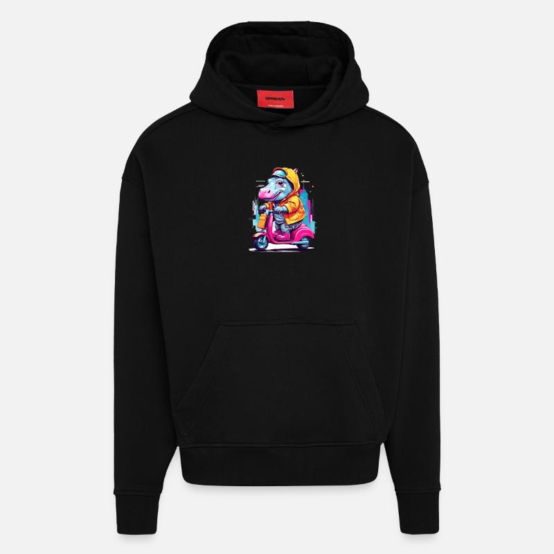 Nilpferd auf Roller - Hoodie- made by SPREAD  - SOLID BLACK