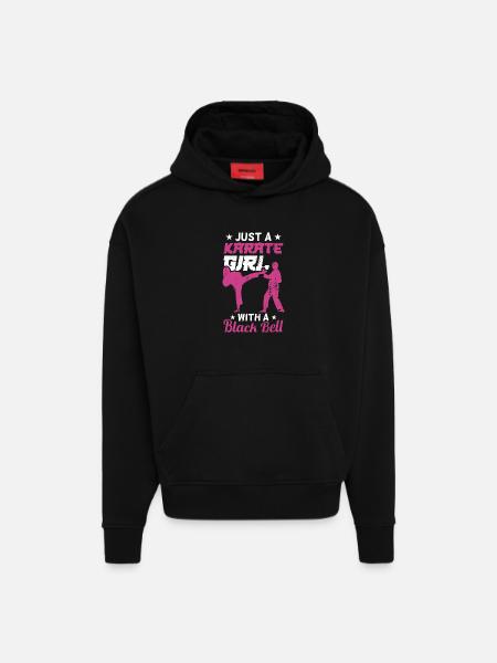 Karaté fille avec ceinture noire - Sweat à capuche bio épais oversize fabriqué en UE - SOLID BLACK