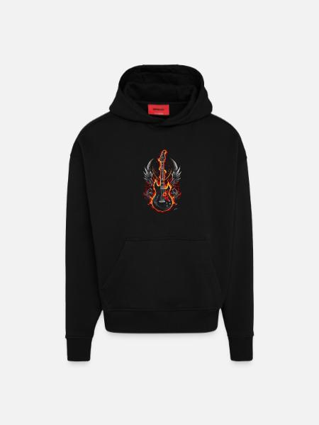 Fire Winged Guitar - Hoodie- made by SPREAD - SOLID BLACK