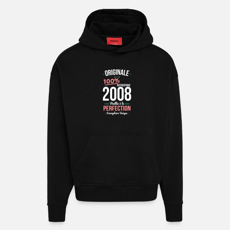 2008 – Originale – Exemplaire unique - Sweat à capuche bio épais oversize fabriqué en UE - SOLID BLACK