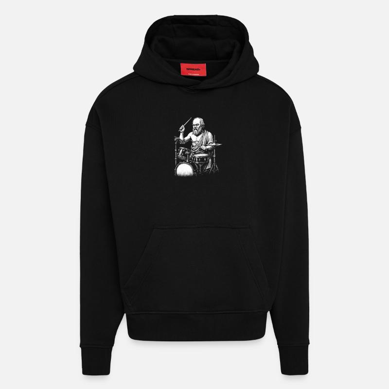 Ancient Greek Philosopher Socrates Drumming - Hoodie- made by SPREAD  - SOLID BLACK