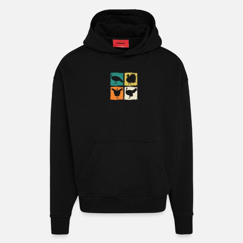 Poulets Coq Dinde - Sweat à capuche bio épais oversize fabriqué en UE - SOLID BLACK