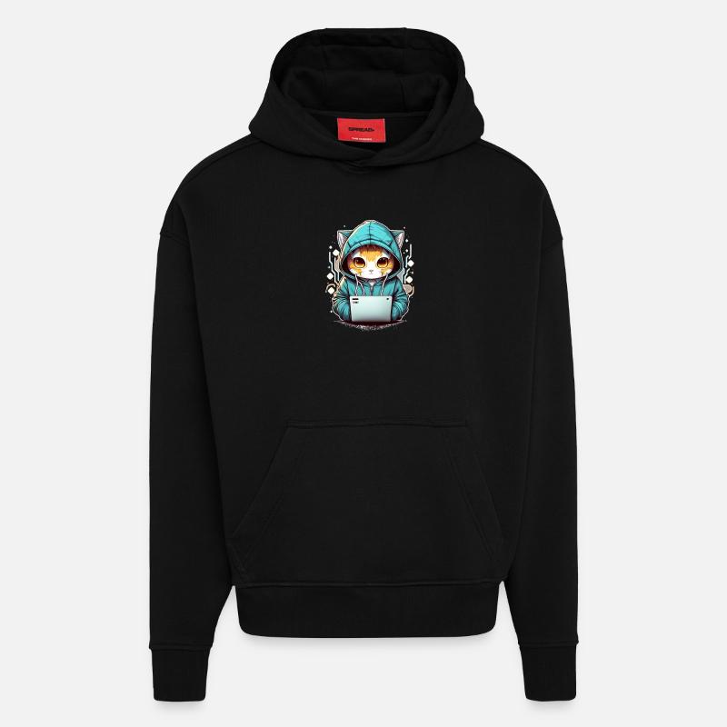 Coding cat - Hoodie- made by SPREAD  - SOLID BLACK