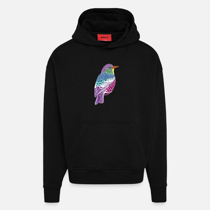 Mehrfarbiger Vogel - Hoodie- made by SPREAD  - SOLID BLACK