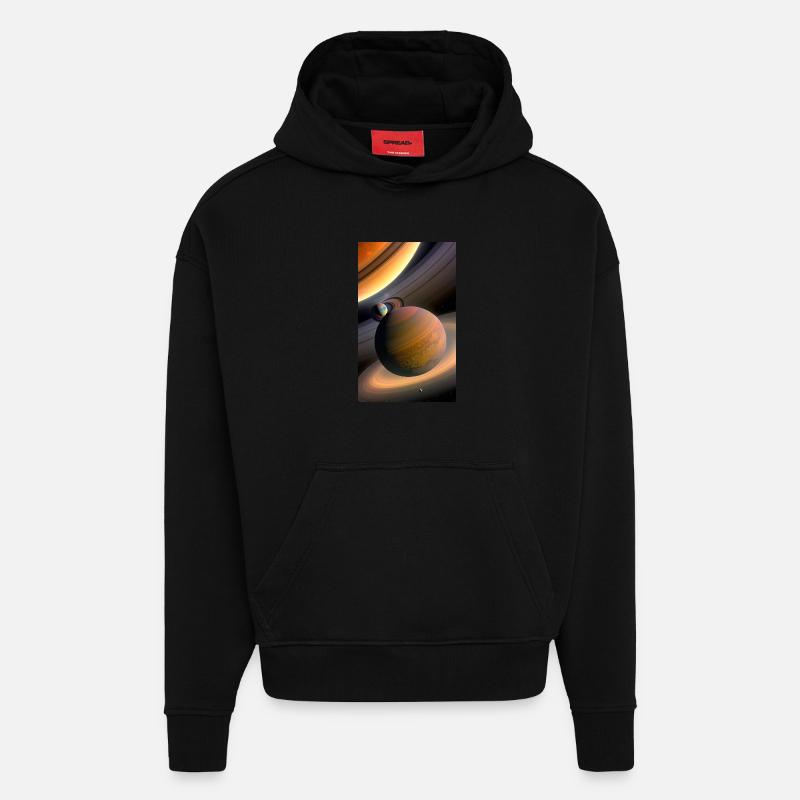 Celestial Ringed Planets Artwork - Hoodie- made by SPREAD  - SOLID BLACK
