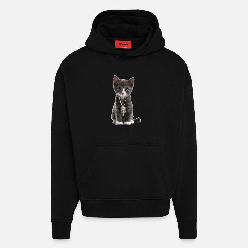 Collier croix de chat chrétien - Sweat à capuche bio épais oversize fabriqué en UE - SOLID BLACK