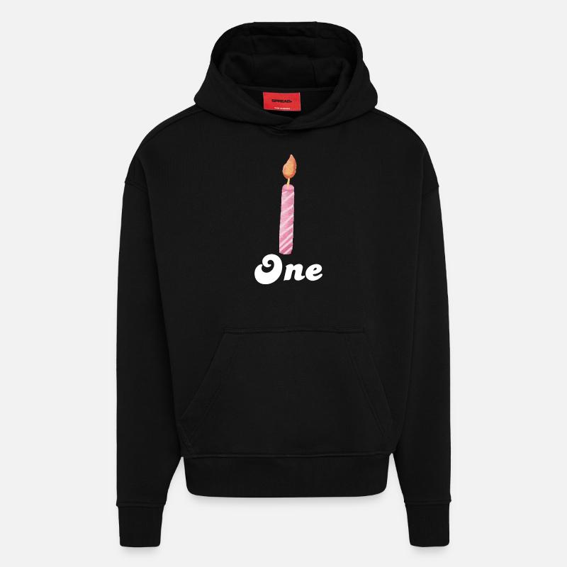 1e anniversaire bougie - Sweat à capuche bio épais oversize fabriqué en UE - SOLID BLACK