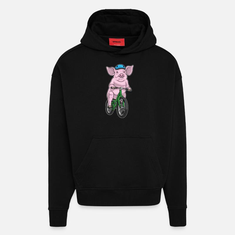 Pig Bicycle - Hoodie- made by SPREAD - SOLID BLACK