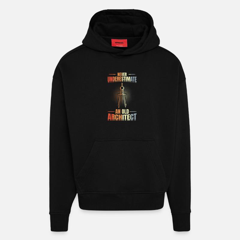 Never underestimate an old architect - Hoodie- made by SPREAD  - SOLID BLACK