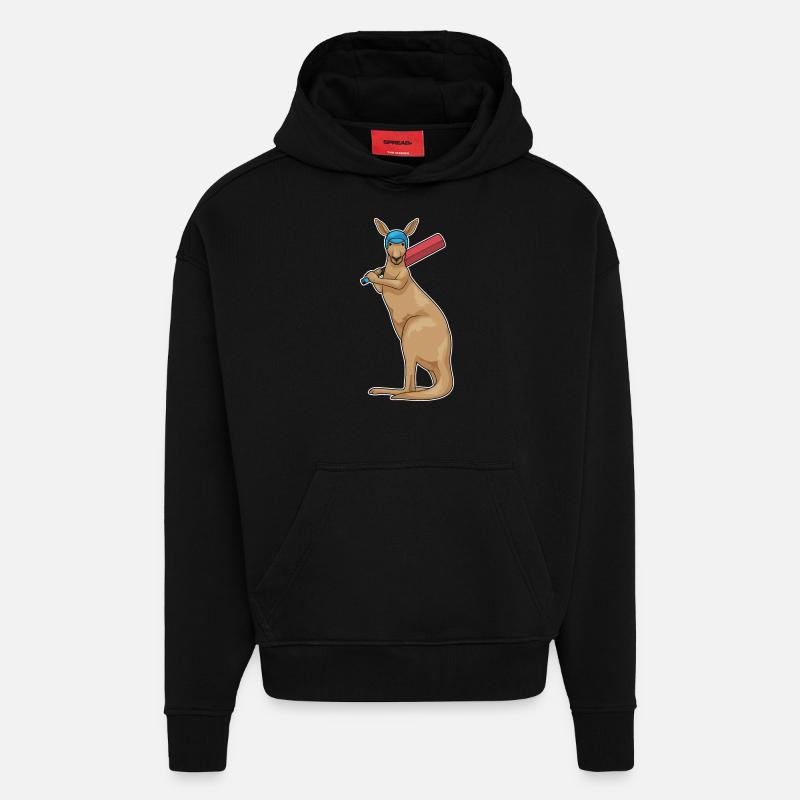 Kangourou Cricket Batte de cricket - Sweat à capuche bio épais oversize fabriqué en UE - SOLID BLACK