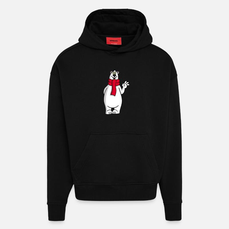 Ours polaire mignon - Sweat à capuche bio épais oversize fabriqué en UE - SOLID BLACK