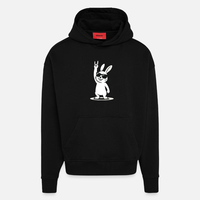 Lapin à bascule - Sweat à capuche bio épais oversize fabriqué en UE - SOLID BLACK