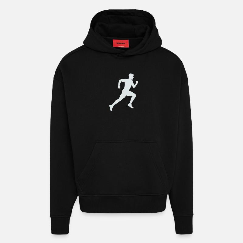 Sprint de silhouette en course - Sweat à capuche bio épais oversize fabriqué en UE - SOLID BLACK