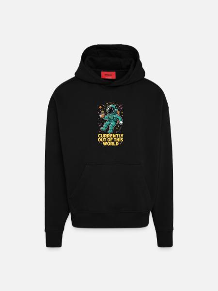 Astronaut with coffee in space - Hoodie- made by SPREAD - SOLID BLACK